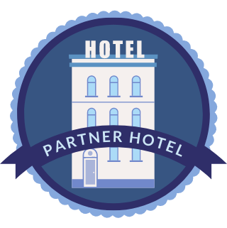 Blue circle with a hotel icon and the words Partner Hotel